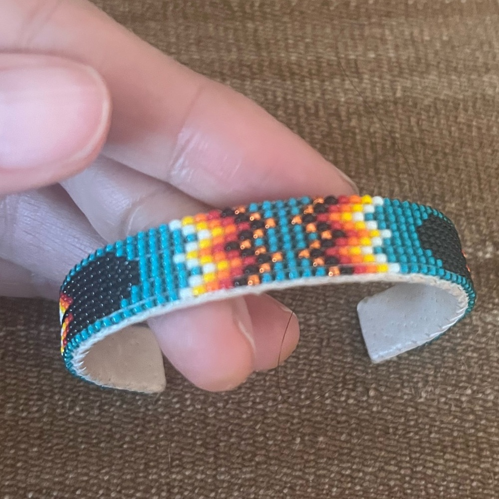 Handmade beaded bangle bracelet